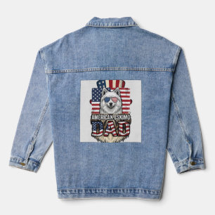 Veste En Jean Père Esquimau Américain Patriotique Vintage Chien