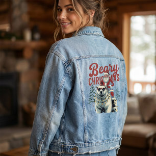 Veste En Jean Père Noël drôle chevauchant un ours polaire Joye