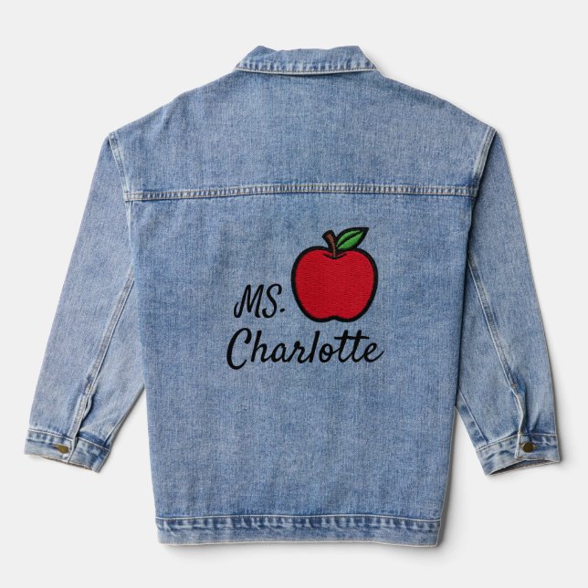 Veste En Jean Personalized Teacher Name Red Apple Quarter (Verso)