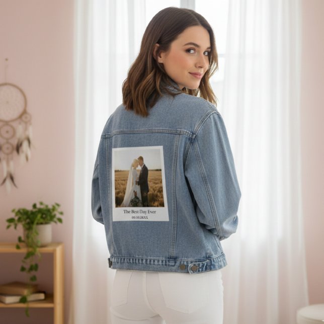 Veste En Jean Personalized Wedding Polaroid Photo Denim Jacket (Créateur téléchargé)