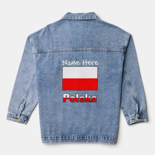 Veste En Jean Personnalisation blanche du drapeau polonais (Verso)