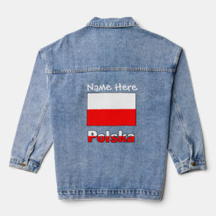 Veste En Jean Personnalisation blanche Polska et drapeau polonai