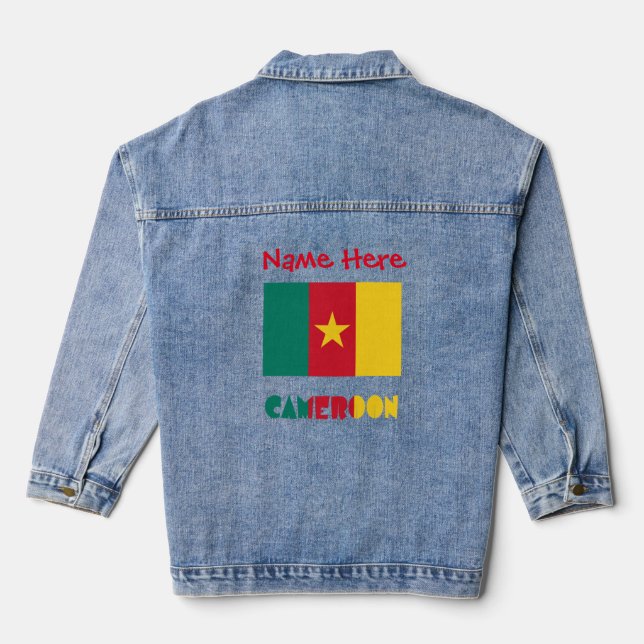 Veste En Jean Personnalisation rouge du drapeau camerounais et c (Verso)