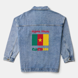 Veste En Jean Personnalisation rouge du drapeau du Cameroun et d