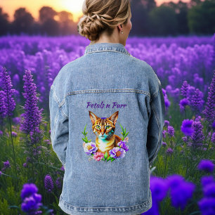 Veste En Jean Pétales et Purr Cute Chat et jolies Fleurs