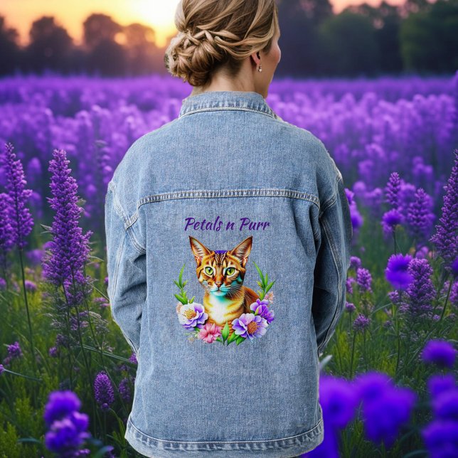 Veste En Jean Pétales et Purr Cute Chat et jolies Fleurs (Créateur téléchargé)