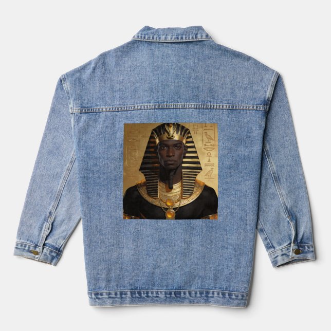 Veste En Jean Pharaoh Energy — Ancient African King Modern Art (Verso)