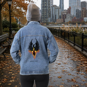 Veste En Jean Phénix Ardente Oiseau de Feu Tribal Noir Flammes