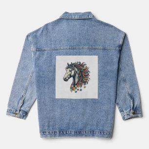 Veste En Jean Pièce de puzzle de cheval coloré T-Sh gravure vint