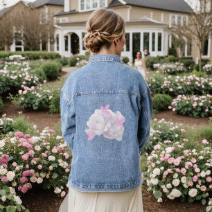 Veste En Jean Pies blanches et papillons roses