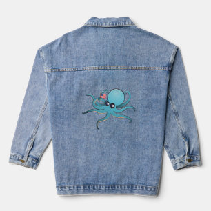 Veste En Jean Pieuvre tenant le drapeau américain