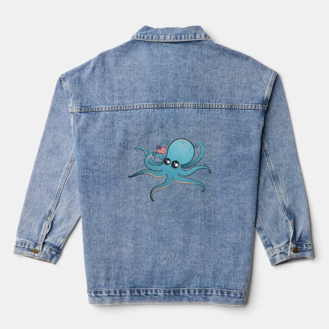 Veste En Jean Pieuvre tenant le drapeau américain (Verso)