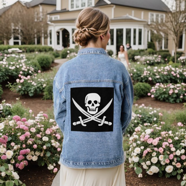 VESTE EN JEAN PIRATE DRAPEAU CROSSBONNES DENIM JACKET (Mariage Retour)