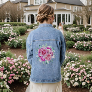 Veste En Jean Pivoines roses pâles et violettes