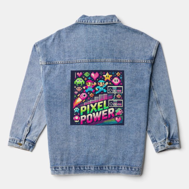 Veste En Jean Pixel Power Retro Jeu - Caractère 8 bits (Verso)