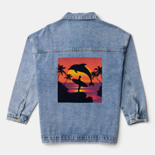 Veste En Jean Plage tropicale du surfeur du coucher de soleil et