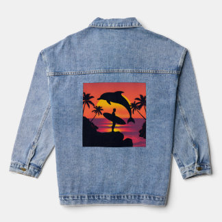 Veste En Jean Plage tropicale du surfeur du coucher de soleil et