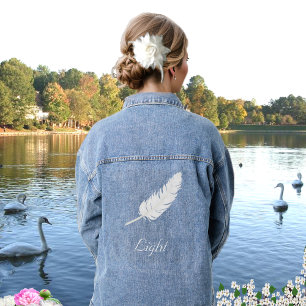 Veste En Jean Plume blanche et texte