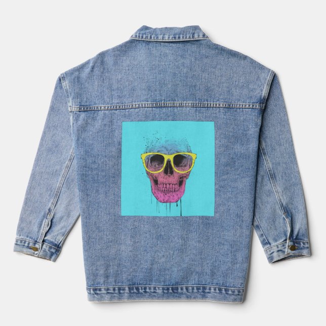 Veste En Jean Pop art crâne avec lunettes (Verso)