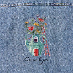 Veste En Jean Porte rouge fleur sauvage Turquoise théière Fairyt