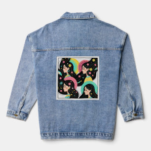 Veste En Jean Portraits Floraux d'Art Populaire Colorés - Modern