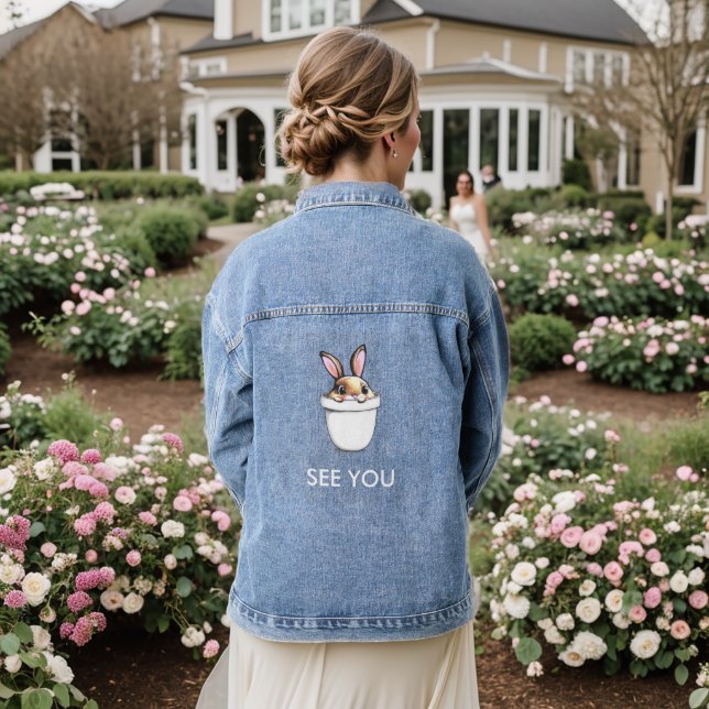 Veste En Jean Pot de fleurs mignon lapin texte (Mariage Retour)