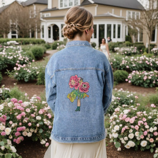 Veste En Jean Poupée en fleurs dans le noir