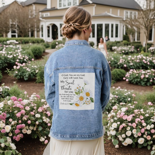 Veste En Jean Psaume 63:1 Écriture Bible Chamomile Fleurs (Mariage Retour)