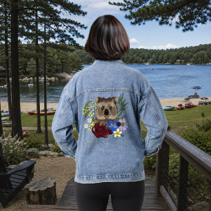 Veste En Jean Quokka Happy Australie Florale Bleu