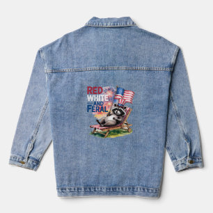 Veste En Jean Raccoon Rouge Blanc Et Feral