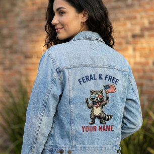 Veste En Jean Raton laveur patriotique sauvage et libre nom pers