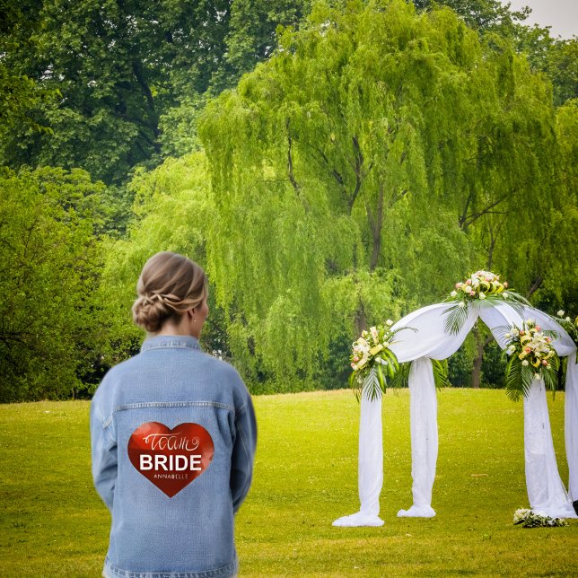 Veste En Jean Red Polygonal Heart Team Mariée Bachelorette Party (Créateur téléchargé)