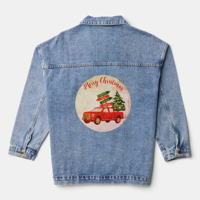 Veste En Jean Red Truck Trendy moderne Joyeux Noël (Verso)