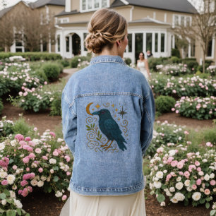 Veste En Jean Regard Brodé de Corbeau Mystique