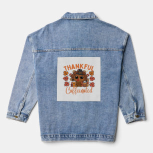 Veste En Jean Remerciant Et Caféiné Drôle Café De Thanksgiving