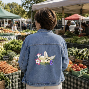 Veste En Jean Renard Fennec Fleurs Roses Violettes Mignon Botani