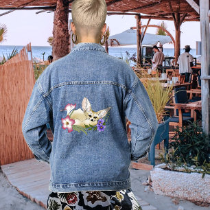 Veste En Jean Renard Fennec Fleurs Roses Violettes Mignon Botani