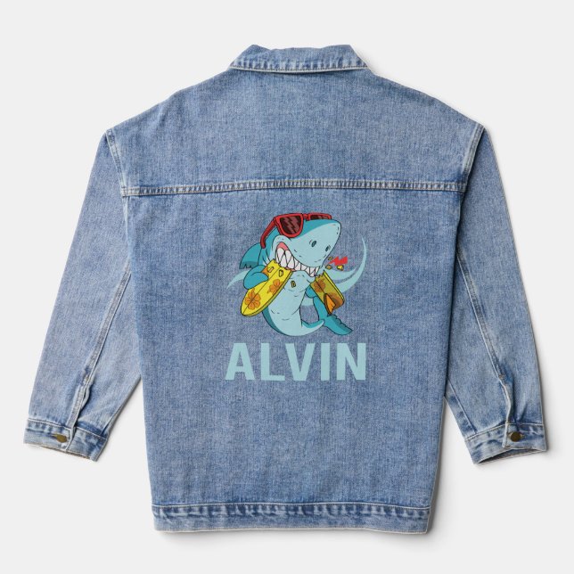 Veste En Jean Requin drôle - Nom Alvin (Verso)