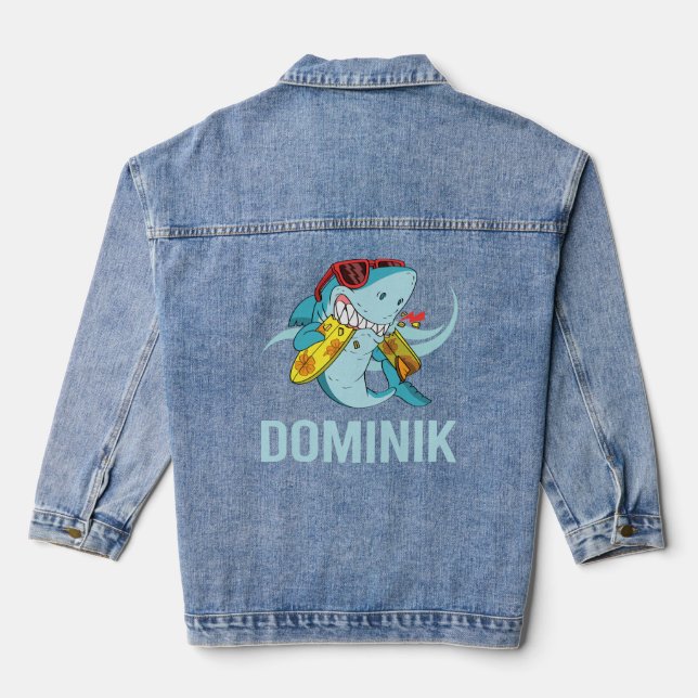 Veste En Jean Requin drôle - Nom Dominik (Verso)