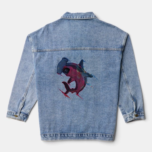 Veste En Jean requin marteau Marine Vie Eau Couleur Océan Ani (Verso)