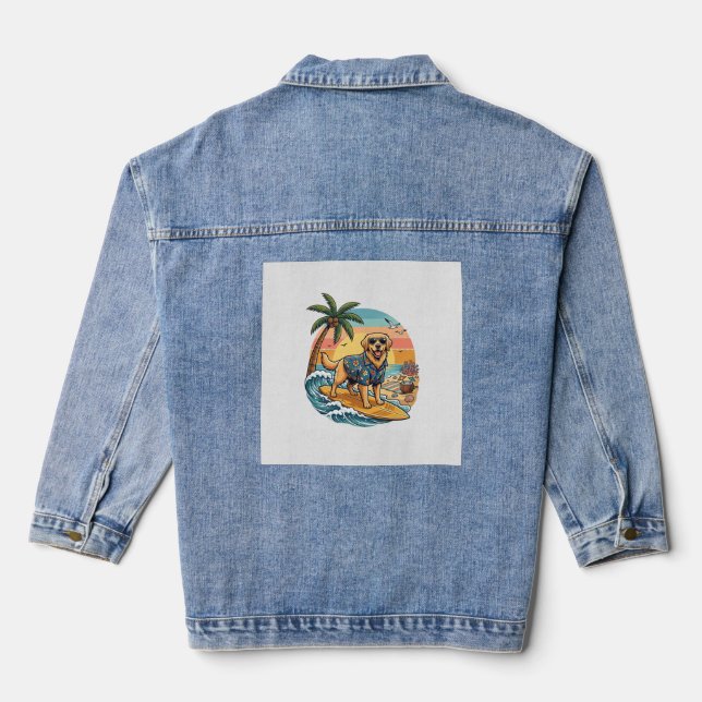 Veste En Jean Retriever doré Chien Surfant Planche de Surf Couch (Verso)