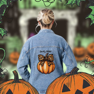 Veste En Jean Retro Halloween Leopart Citrouille Bow Coquette