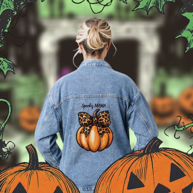 Veste En Jean Retro Halloween Leopart Citrouille Bow Coquette (Retro Halloween Leopart Pumpkin Bow Coquette Denim Jacket)