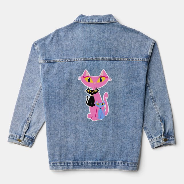 Veste En Jean Retro Kitty Trio Joli Dessin amusant Retro Design (Verso)