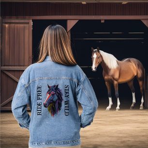 Veste En Jean Ride Gratuit Rester sauvage Coloré Cheval Head
