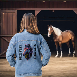 Veste En Jean Ride Gratuit Rester sauvage Coloré Cheval Head