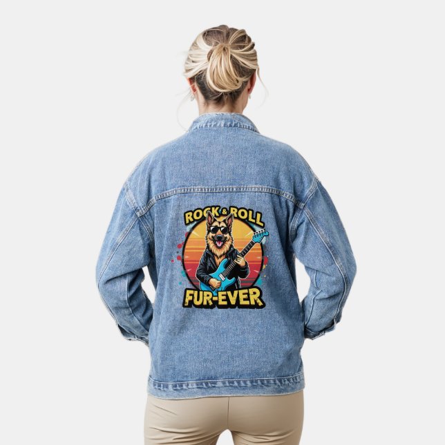 Veste En Jean Rock and Roll German Shepherd'Art Retro Sunset (Modèle)