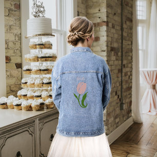 Veste En Jean Rose Pâle Élégant Minimaliste Floral Tulipe