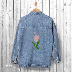 Veste En Jean Rose Pâle Élégant Minimaliste Floral Tulipe