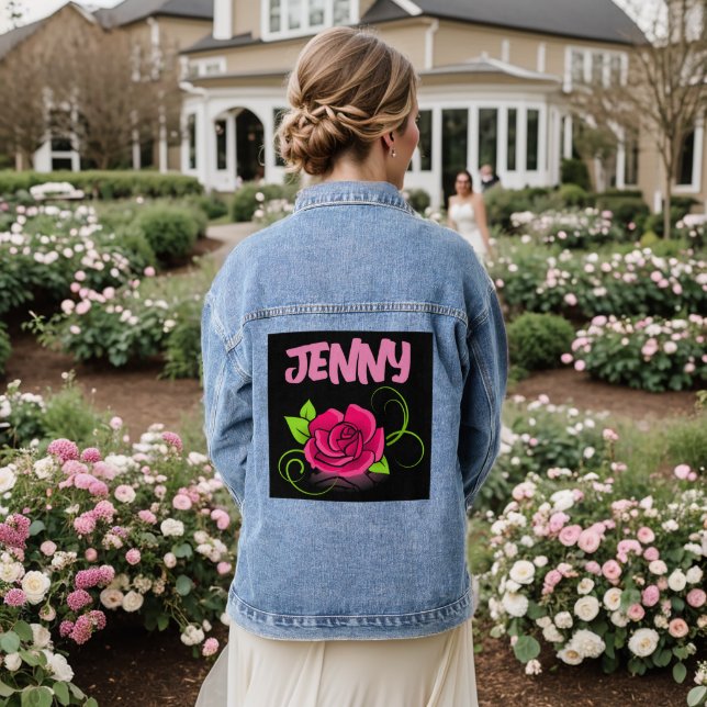 Veste En Jean ROSE PERSONNALISÉ jean Denim Veste (Mariage Retour)